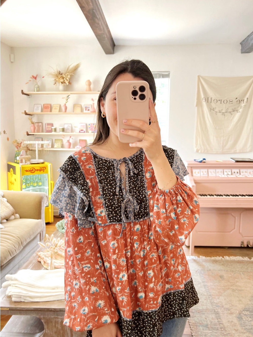 entro Rust Floral Patchwork Peasant Blouse - Picture 1 of 5